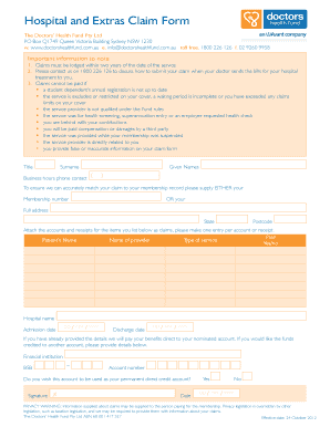 Hospital and Extras Claim Form