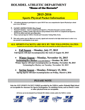New Jersey Sports Physical Packet
