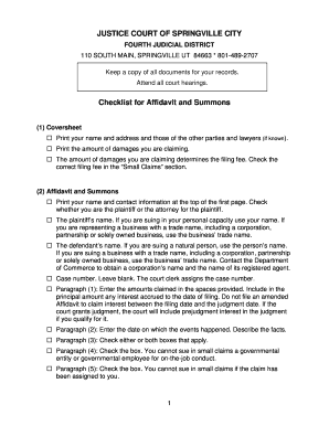 Utah Small Claims Affidavit and Summons