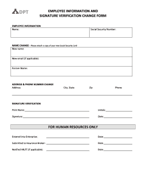 EMPLOYEE INFORMATION AND SIGNATURE VERIFICATION CHANGE FORM