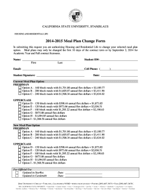 California State University Meal Plan Change Form