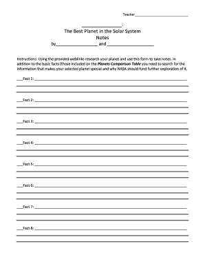 Planet Research Note Form