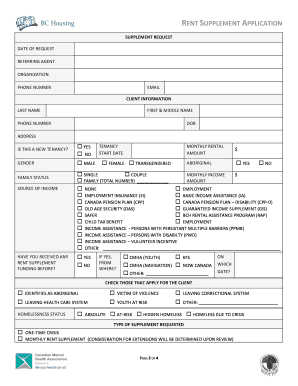 BC Housing Rent Supplement Application