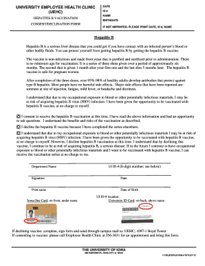 University Employee Hepatitis B Vaccination Consent Form