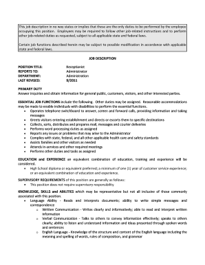 Receptionist Job Description