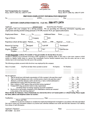 Paul Transportation Driver Employment Verification Form