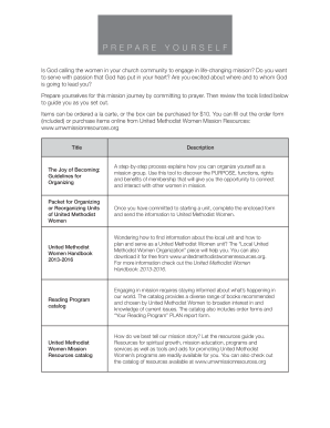 United Methodist Women Mission Resources Order Form