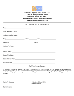 Florida PIP Initiation of Treatment Form