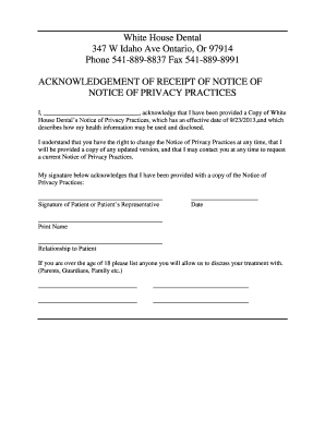 Acknowledgement of Receipt of Notice of Privacy Practices