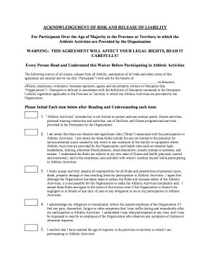 Acknowledgement of Risk and Release of Liability