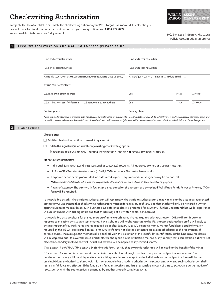 Fillable Online Click here to clear form Checkwriting Authorization Complete this form to