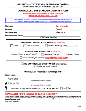 Oklahoma Controlled Substance Inventory Form