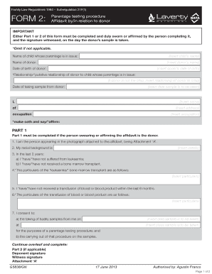 Parentage Testing Procedure Affidavit