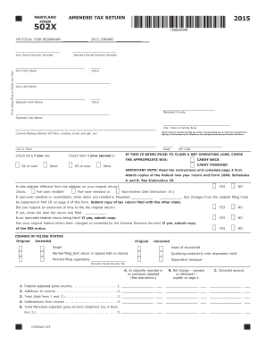 Maryland Amended Tax Return Form 502X