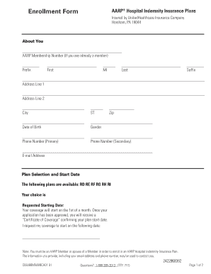 AARP Hospital Indemnity Insurance Enrollment Form