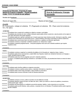 Reporte de Progreso Academico – Programa de Ingles