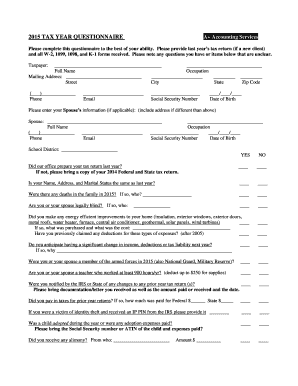 2015 Tax Year Questionnaire