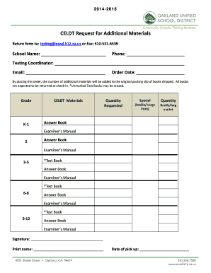 CELDT Request for Additional Materials