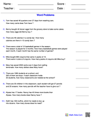 Math Word Problems Worksheet