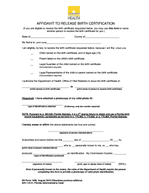 Affidavit to Release Birth Certification