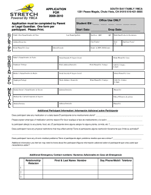YMCA Child Application and Waiver Form