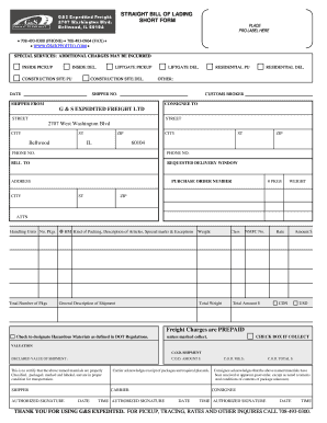 Straight Bill of Lading Short Form