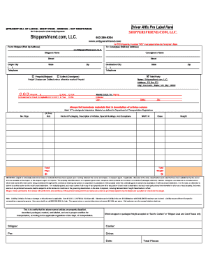 Straight Bill of Lading Short Form