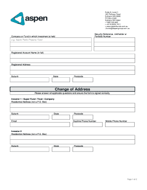 Aspen Funds Change of Address Form