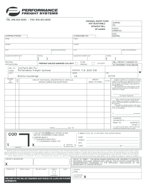 Straight Bill of Lading Form