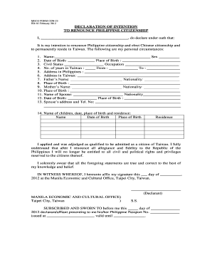 Fillable Online meco DECLARATION OF INTENTION Renounciation Fax Email ...