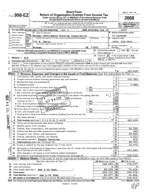 Form 990-EZ Tax Return for Exempt Organizations