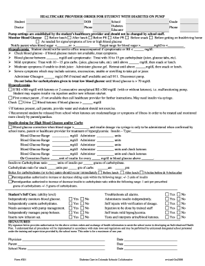 Healthcare Provider Order for Student with Diabetes on Pump