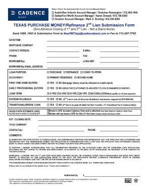 Texas Purchase Money/Refinance 2nd Lien Submission Form