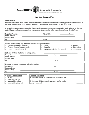 Super Camp Financial Aid Form