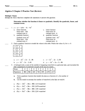 Algebra 2 Chapter 5 Practice Test