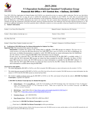 2015-2016 Institutional Verification Form