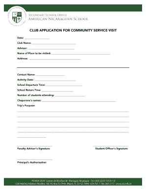 Club Application for Community Service Visit