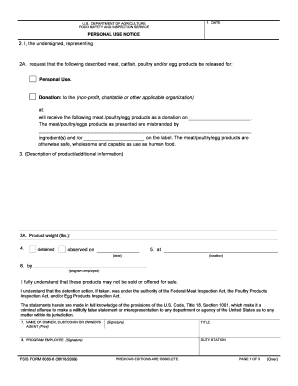 USDA Personal Use Notice for Meat Products