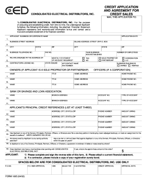 Credit Application and Agreement for Consolidated Electrical Distributors