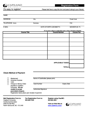 Capilano University Registration Form