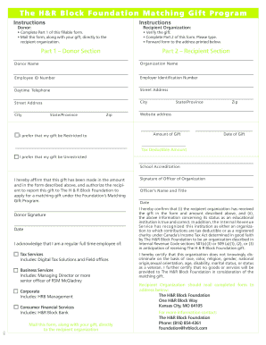 H&R Block Foundation Matching Gift Form