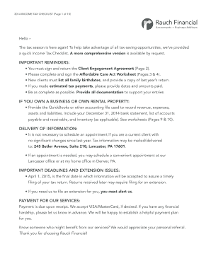 2014 Income Tax Checklist