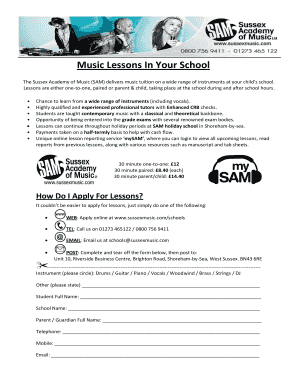 Sussex Academy of Music School Lessons Application