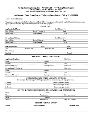 Raleigh Funding Group Rental Application