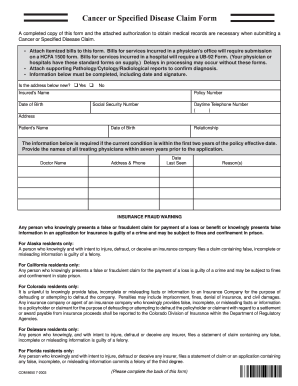 Cancer or Specified Disease Claim Form