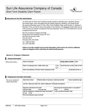 Sun Life Short Term Disability Claim Packet