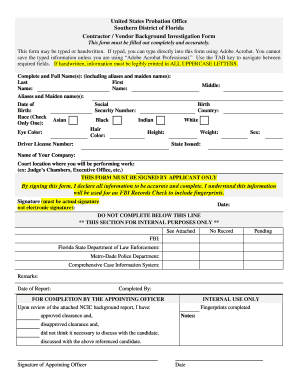 Contractor Vendor Background Investigation Form