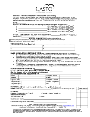 Request for Visa/Passport Processing Transmittal