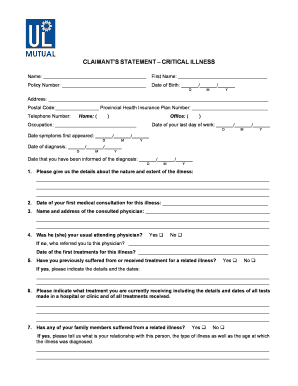 Claimant’s Statement – Critical Illness
