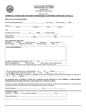 Approval Form for Non-Paid Work-Based Activities